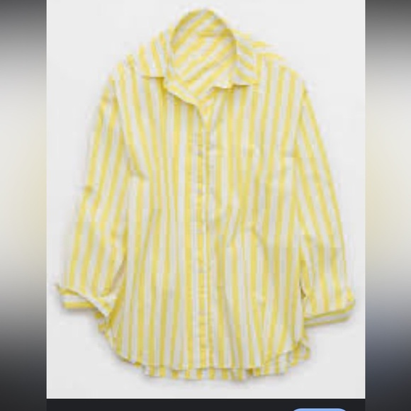 AERIE Good Day Yellow Striped Button Down Shirt. NWT - Picture 1 of 6